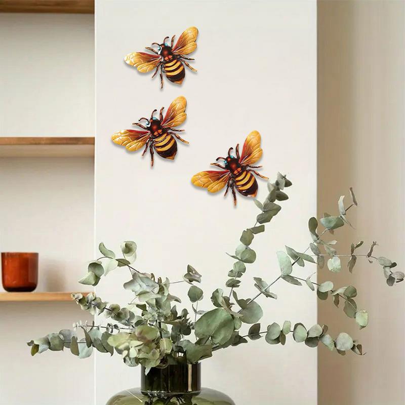 Bee Home Decor Metal Bee Wall Decor 3X Metal Decorations For Nursery Bathroom Kitchen Weather-Resistant Rust-Proof Sculptures