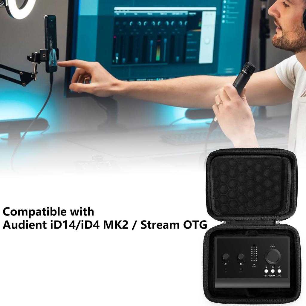 Musiin Audio Interface Carrying Case for Audient with Grooved Soft Lining and Mesh Pocket for Cables and Ideal for Studio Recording and Travel