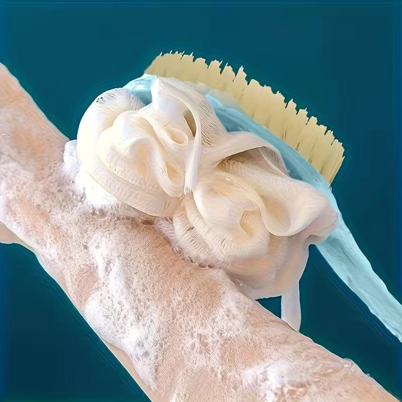 Double-Sided Long Handle Bath Brush Soft Sponge & Bristle Shower Scrubber for Deep Cleaning and Body Exfoliating