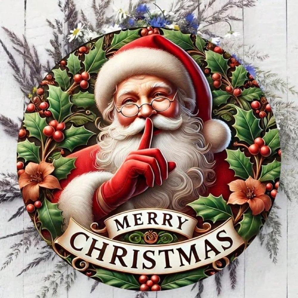 Iron Wall Art Santa Claus Round Metal Sign 8 Inch Christmas Holiday Home Decor