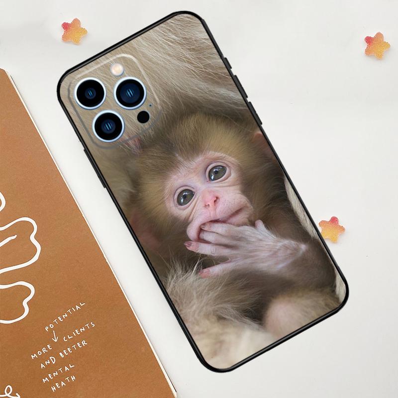 Cute Baby Monkey Animal Phone Case For iPhone 17 Pro Max 11 14 15 16 Pro Max 12 13 mini 16 Plus 16e 17 Air Funda
