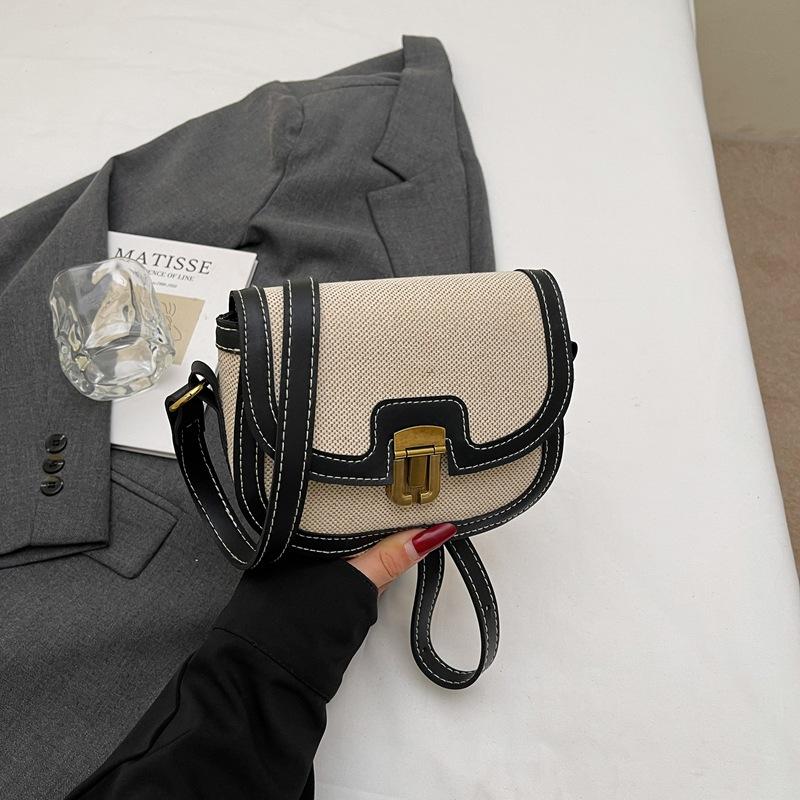 New Niche Contrasting Color Single Shoulder Crossbody Saddle Bag Fashionable Retro Trend Versatile Armpit Bag