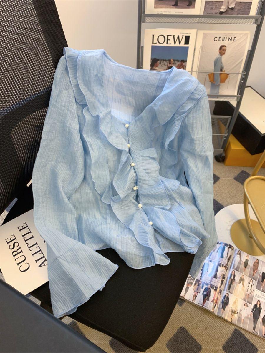 

Шифоновий кардиган з рукавами-дзвонами та V-подібним вирізом - Жіночий літній топ з рюшами для захисту від сонця XL