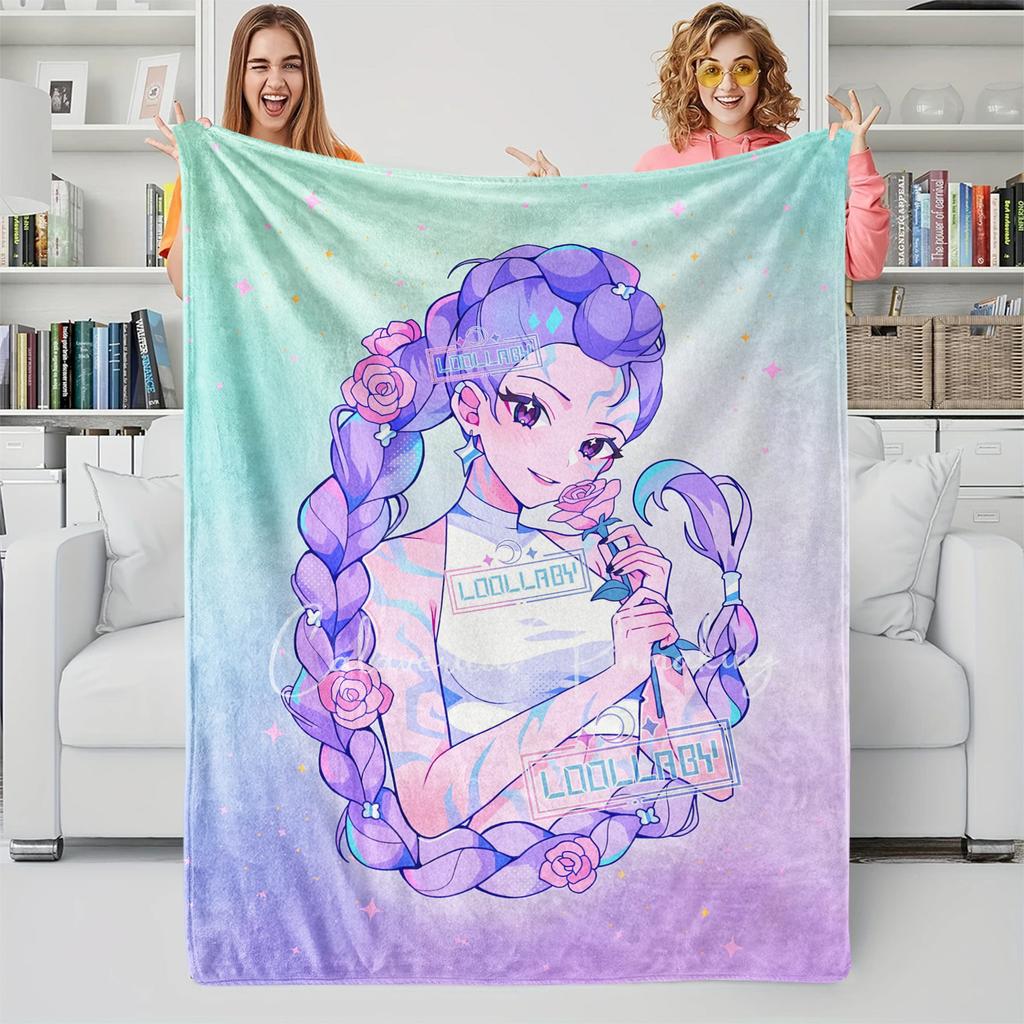K-Pop Demon Hunter Blanket Hot Anime Girl Team Flannel Throw Blanket Winter Warm Blanket for Living Room Sofa Bed Cover Fan Gift