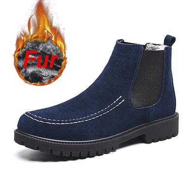 British Style Men's Genuine Suede Leather Chelsea Boots High-top Business Dress Shoes Fashion Warm Winter Men Motorcycle Boots