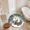 Snowflake Unicorn,Round Area Rug,Carpet Rug for Living Room Bedroom Sofa Playroom Decor,Non-slip Floor Mat