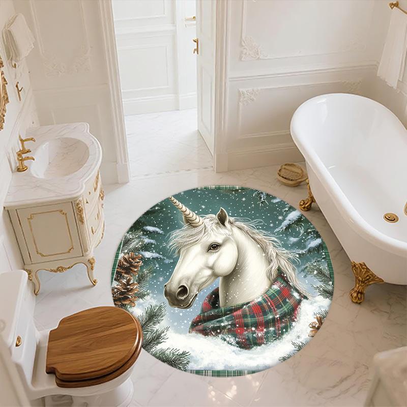 Snowflake Unicorn,Round Area Rug,Carpet Rug for Living Room Bedroom Sofa Playroom Decor,Non-slip Floor Mat