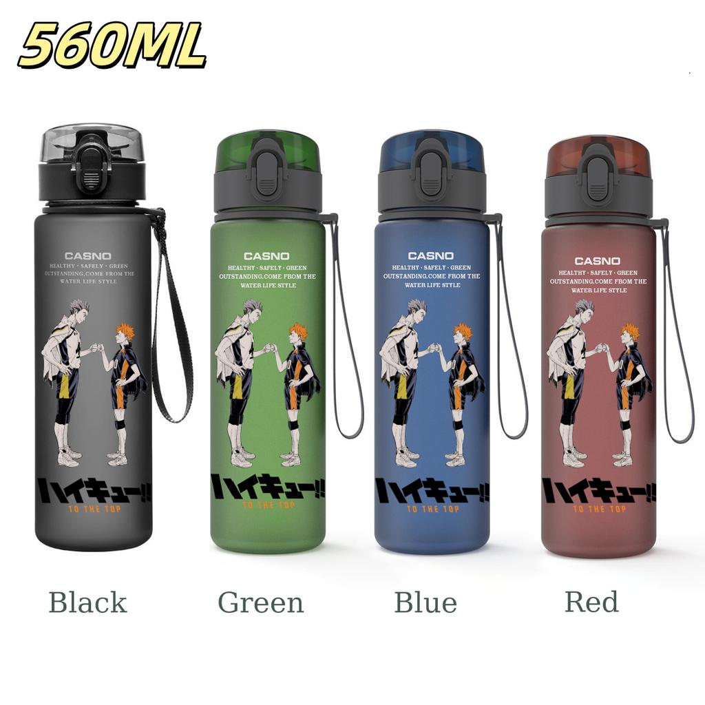 Anime Haikyuu Sports Water Bottle Leak Proof Frosted Plastic Cup Portable Rope Fitness Outdoor Travel 560ML with for Kid Friendly Entertaining Fun