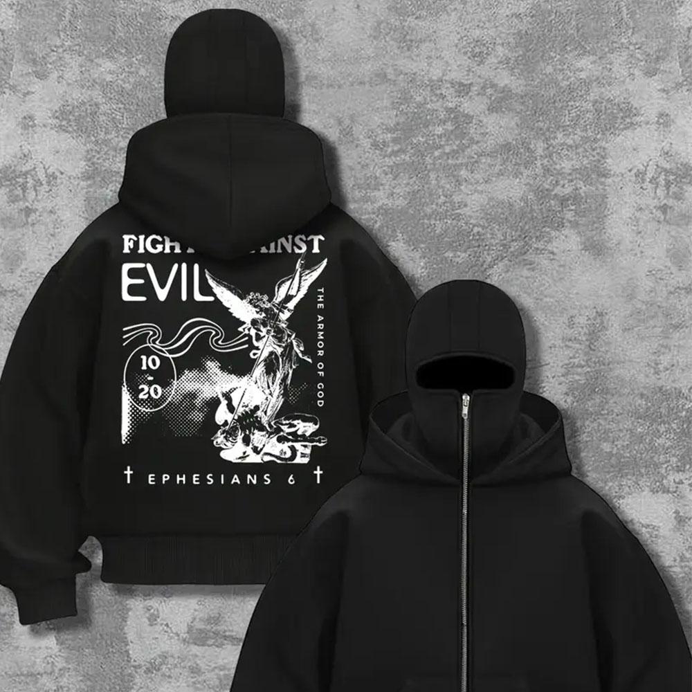 Men's Cool Skull Pattern Hoodie Fashionable Casual Retro Street Style Cool Double Hat Zipper Jacket Horror Style Top