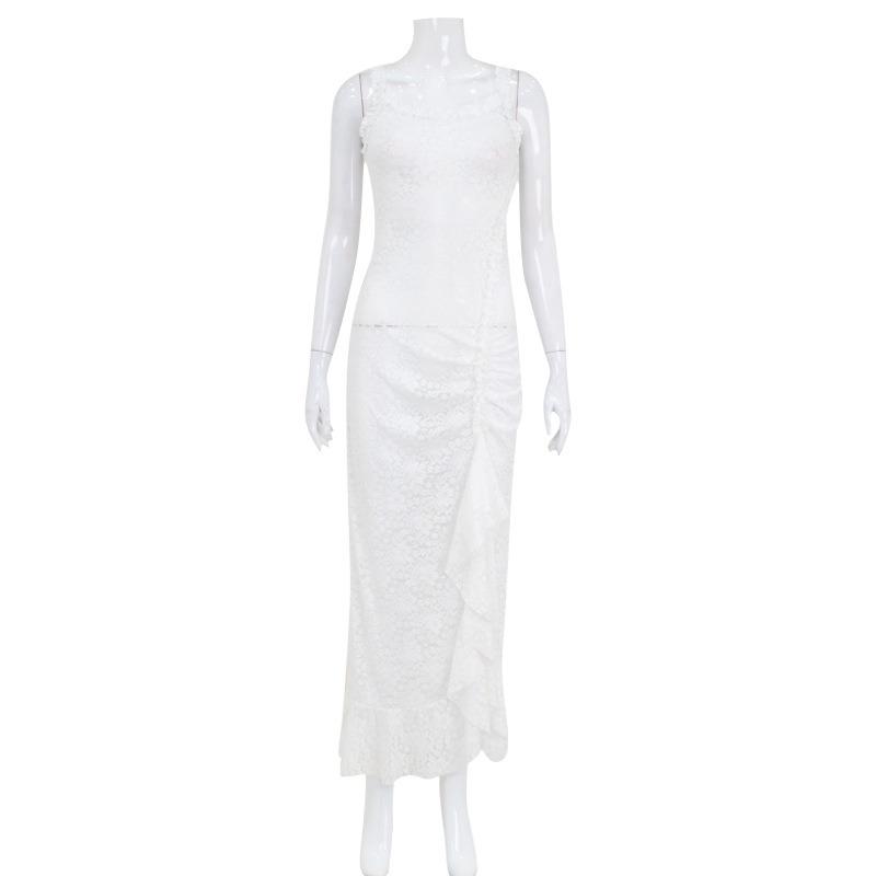 Damenmode Sexy Spitze Durchsichtiges Kleid Sommer Schlank Split Spice Kleid