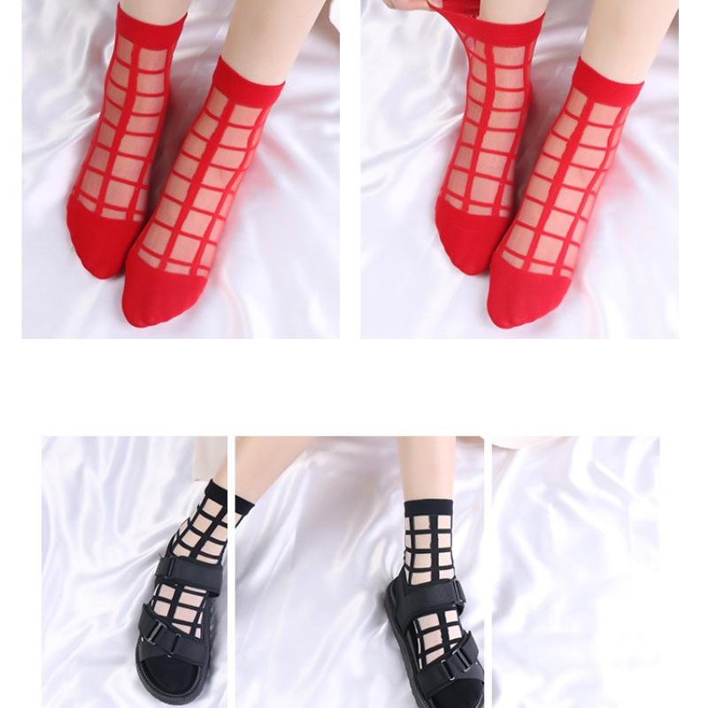 1 Pair Summer Thin Transparent Casual Women Socks Plaid Breathable Funny Ankle Sock