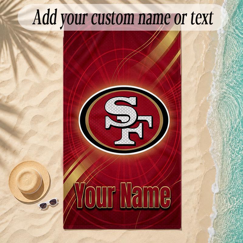 Strandtuch San Francisco 49ers Benutzerdefinierter Name Text Personalisierbares Weiches Handtuch für Strand Pool Innenbereich Wohnkultur Geschenk