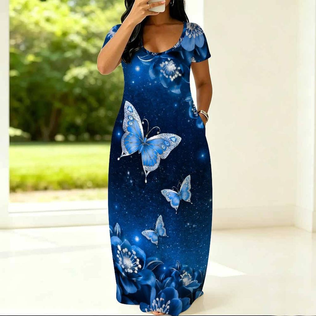 Breathable Round Neck Short Sleeve Plus Size Gown For Ladies Summer Casual Life