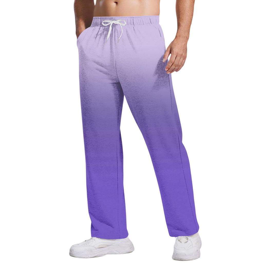 Herrbyxor med slips, gradientmönster och fickor | Lösa raka ben, resår i midjan med dragsko för vardags- och fritidskläder