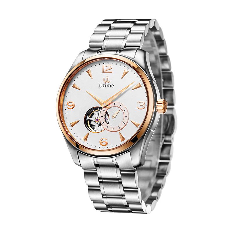 Utime High-End Watches Mechanical Men'S Waterproof Watches Business Luminous Solid Steel Belt Hollow Men'S Watches