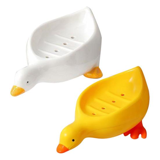 2Pcs Soap Dish Self-draining Design Easy To Clean Cartoon Duck