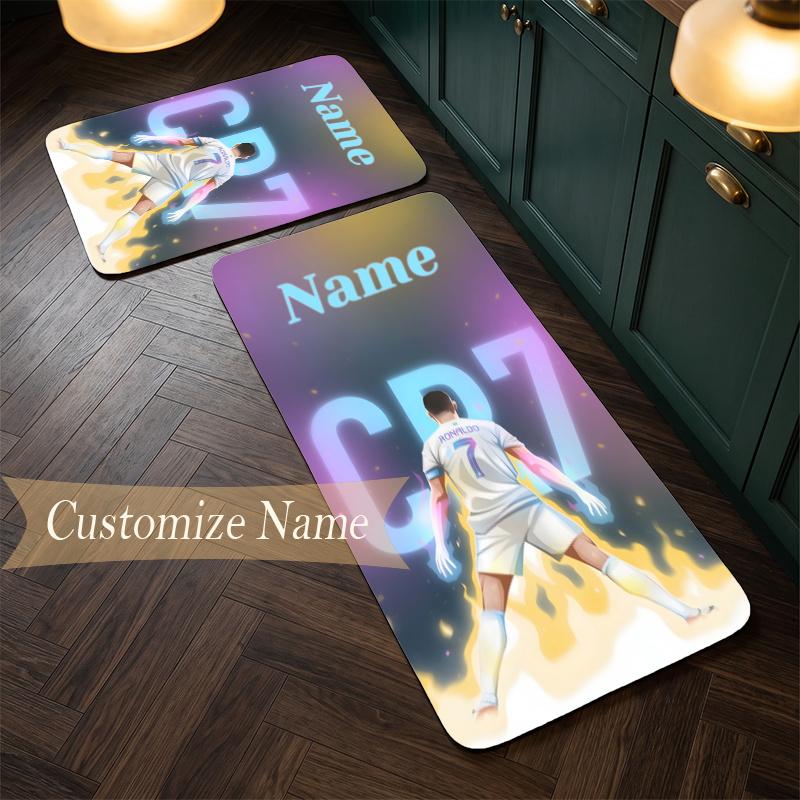 CR7 (32) Customize Name Flannel Kitchen Mat Soft Non-Slip Kitchen Floor Runner Rug for Home Kitchen Decor