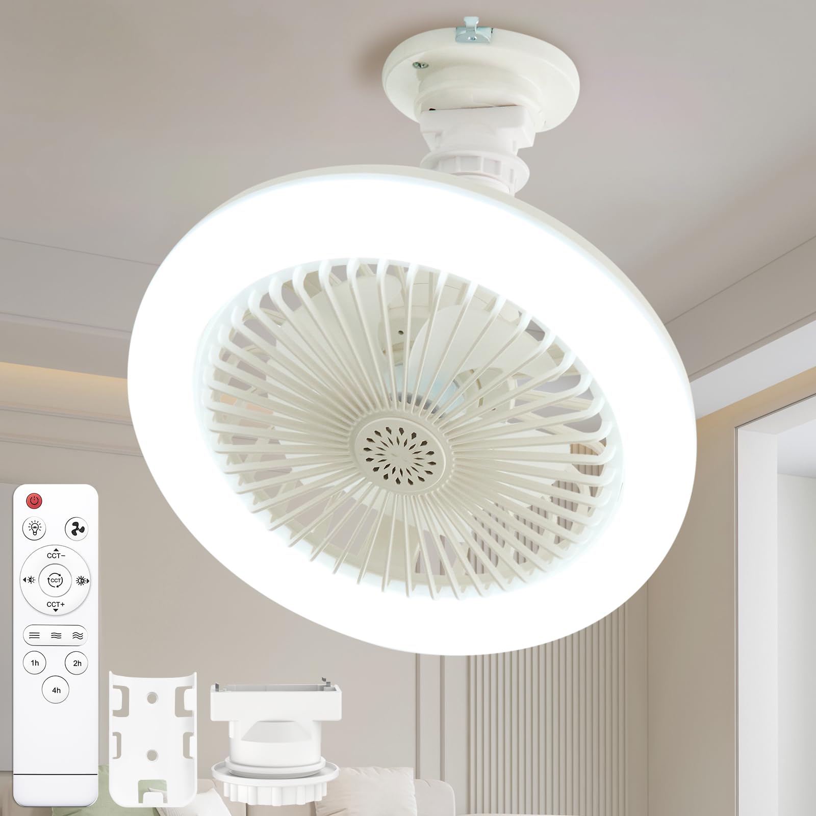 

SUKITEN Потолочный вентилятор с подсветкой и реверсивным регулируемым светодиодным вентилятором, электрический, цоколь E26, бесступенчатая регулировка яркости и цвета, настенный пульт дистанционного управления постоянного тока, пульт дистанционного управл