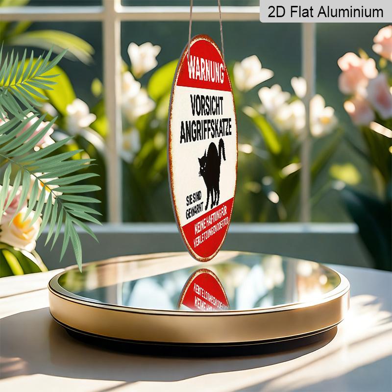 2D Flat, 1pc 7.87*7.87 Inch Round French Aluminum Sign, Retro Decorative Plaque about "Beware of Attacking Cat", "Cat Warning" Decorative Sign