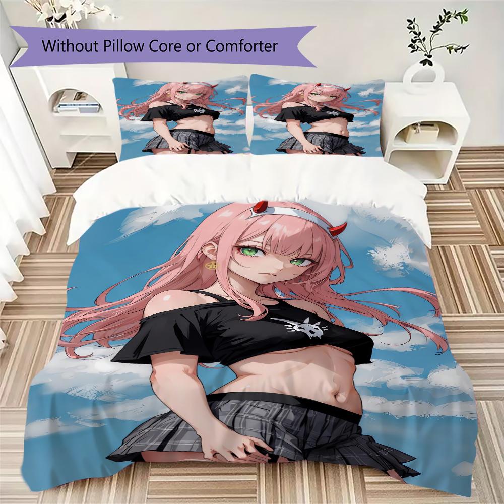 Darling In The Franxx Pattern Bedding Uilt Set Uilt Cover Pillowcase Home Decoration Birthday Gift (1 * Duvet Cover + 2 * Pillowcase Without Core)