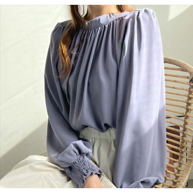 Cross-Border Japanese and Korean Sweet Fashion Commuter Ol Spring/Summer New Arrival Stand Collar Not Wrinkle Loose Bubble Long Sleeve Chiffon Shirt