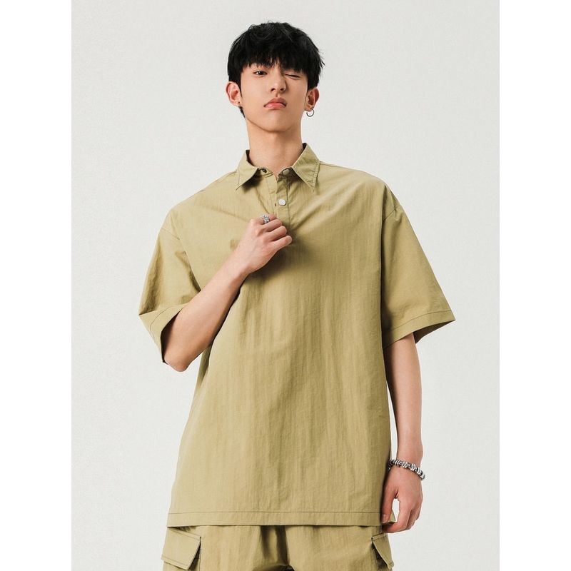 Wassup American-Style Solid Color Polo Shirt Short-Sleeved Men's Summer Trendy Brand Loose Versatile T-Shirt Retro Half-Sleeve Top