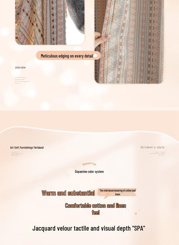 Xiaohongshu Fair Isle Dopamine Curtains for Kids' Rooms: Color-Woven Fabric & Gauze Options for Boys and Girls Bedrooms