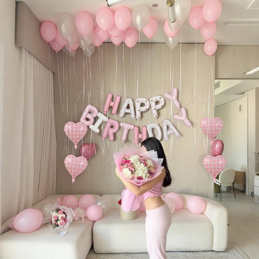 Pink birthday balloon set, Happy Birthday letter balloons for birthday party decoration, birthday party, photo props
