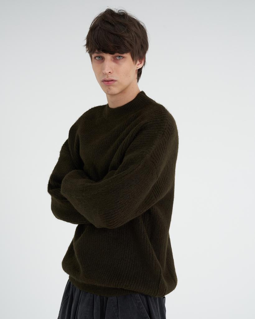 TENER Olive Hairy Loose Fit Knit Khaki