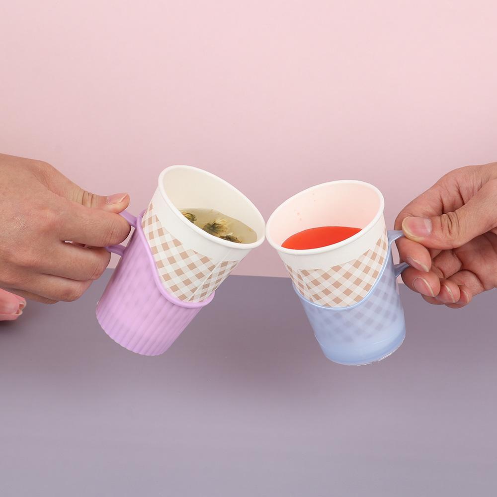 10 szt./zestaw Wielorazowy Pogrubiony Uchwyt na Kubek Jednorazowe Kubki Ochrona przed Oparzeniem Rękaw na Kubek Plastikowy Kreatywne Gadżety Domowe Kolor Losowy