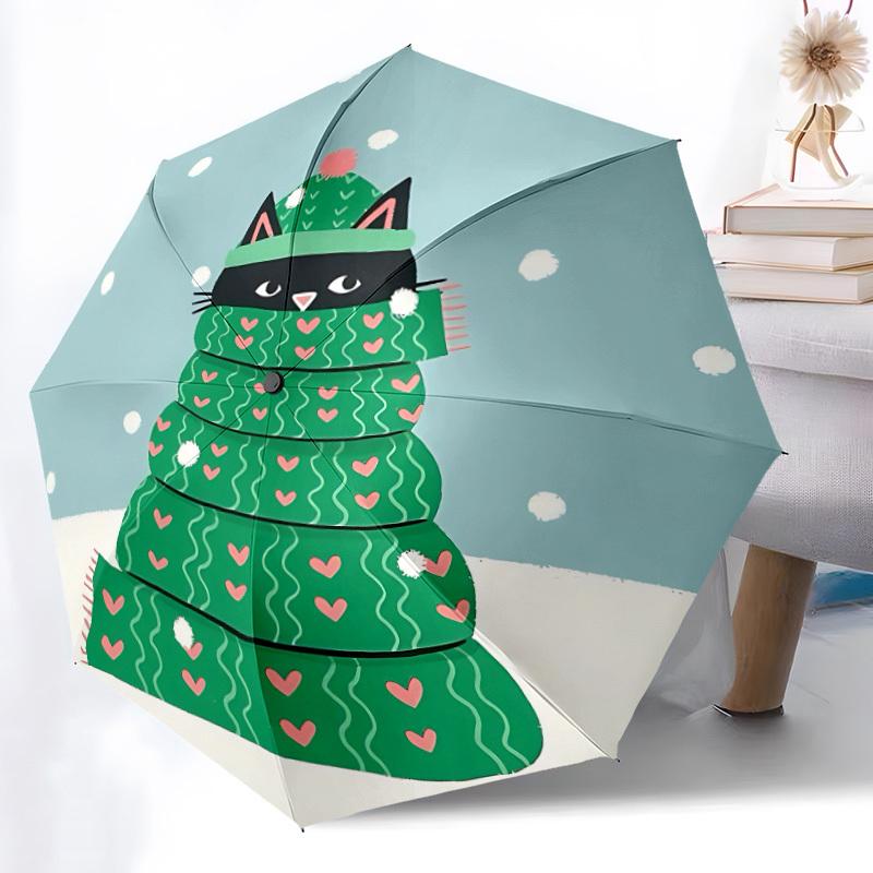 1pc Cat Christmas Automatic Open/Close Umbrella Compact Folding Umbrella, All-Season Portable Umbrella for Women/Men F1124263