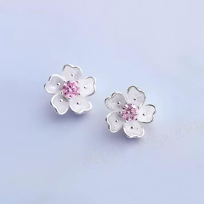 Elegant Korean Japanese Cherry Blossom Stud Earrings - Sweet and Versatile Flower Jewelry for a Stylish Touch