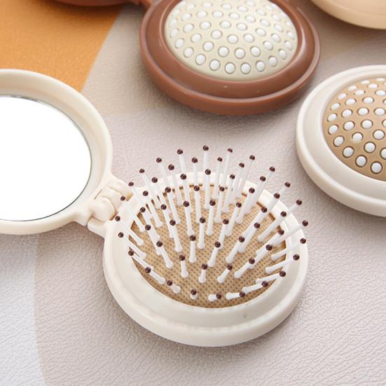 2-In-1 Mini Folding Hair Brush with Makeup Mirror Portable Travel Air Cushion Comb Women Girls Scalp Massage Detangling Brush