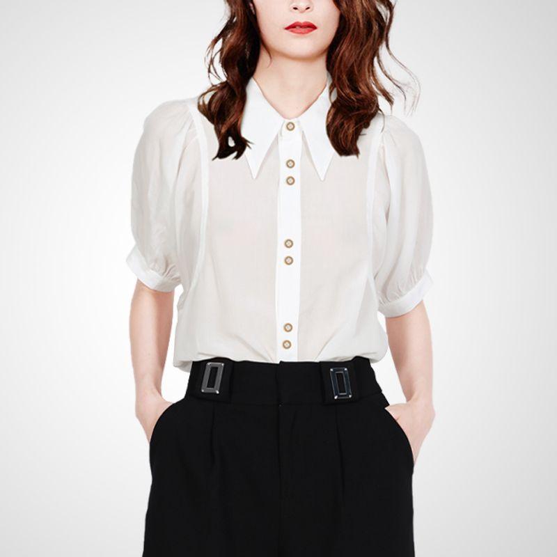 

Ретро рубашка с коротким рукавом и стильным нишевым верхом с острым воротником White M