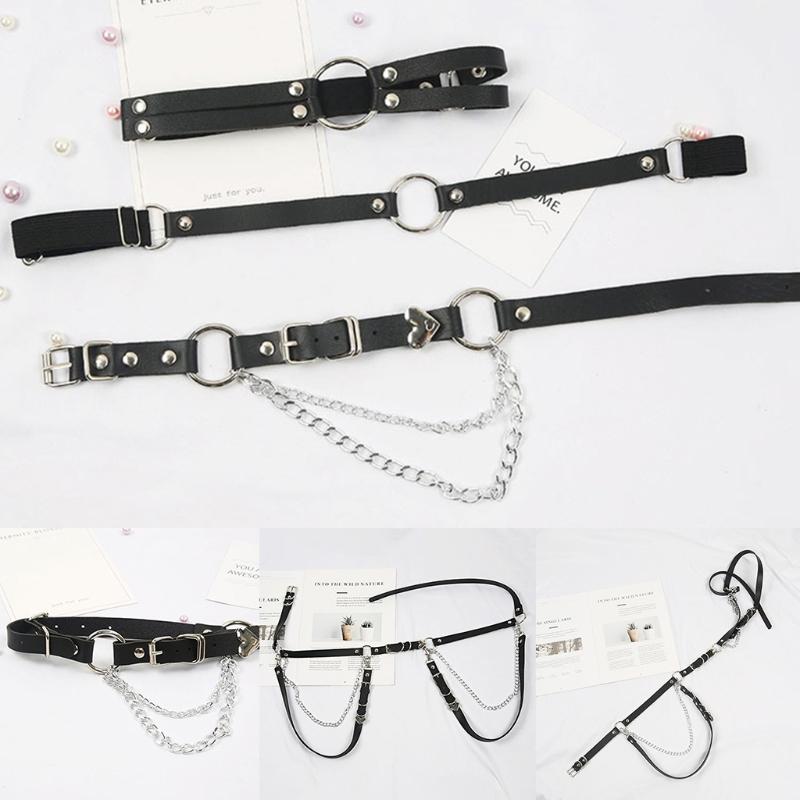 Punk Leather Waist Chain Belt Layered Ring Belly Chains Dance Body Accessories for Women and Girls