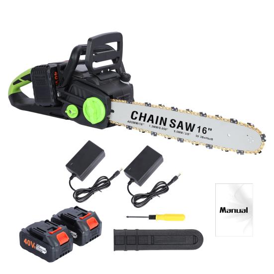 16 Inch Cordless Chainsaw Brushless Motor Electric Chainsaw Battery Powered Chainsaw with 2 x 4Ah Batteries Auto-Lubrication Chain Saw
