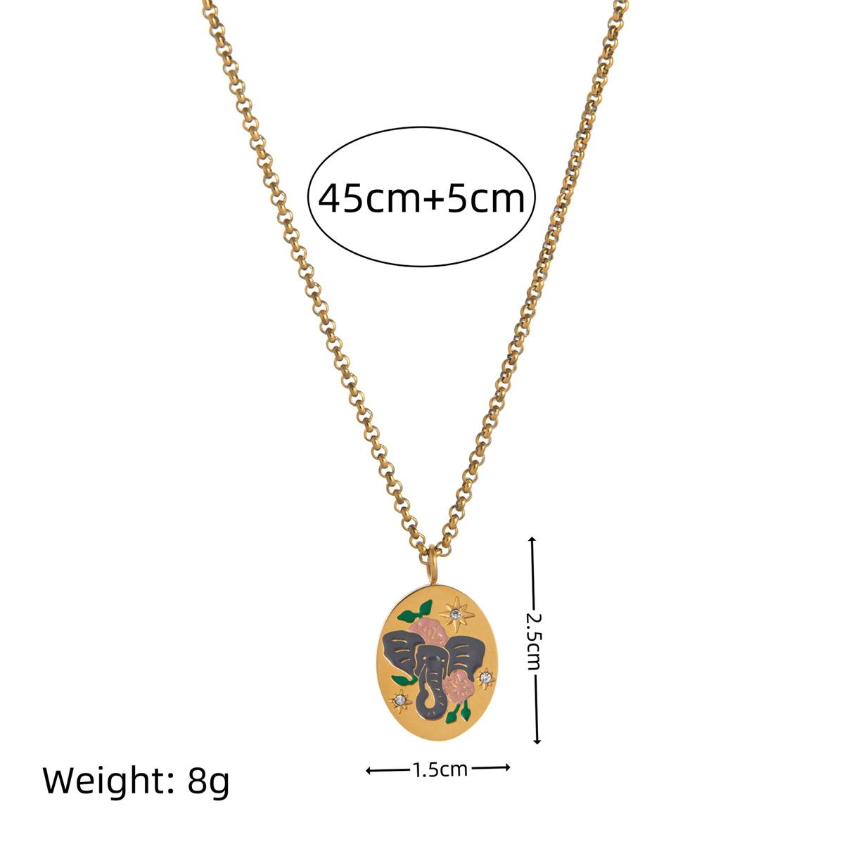 Stainless steel painted luxury pendant necklace, hand-painted elephant and bird pendant, women s gift 40cm