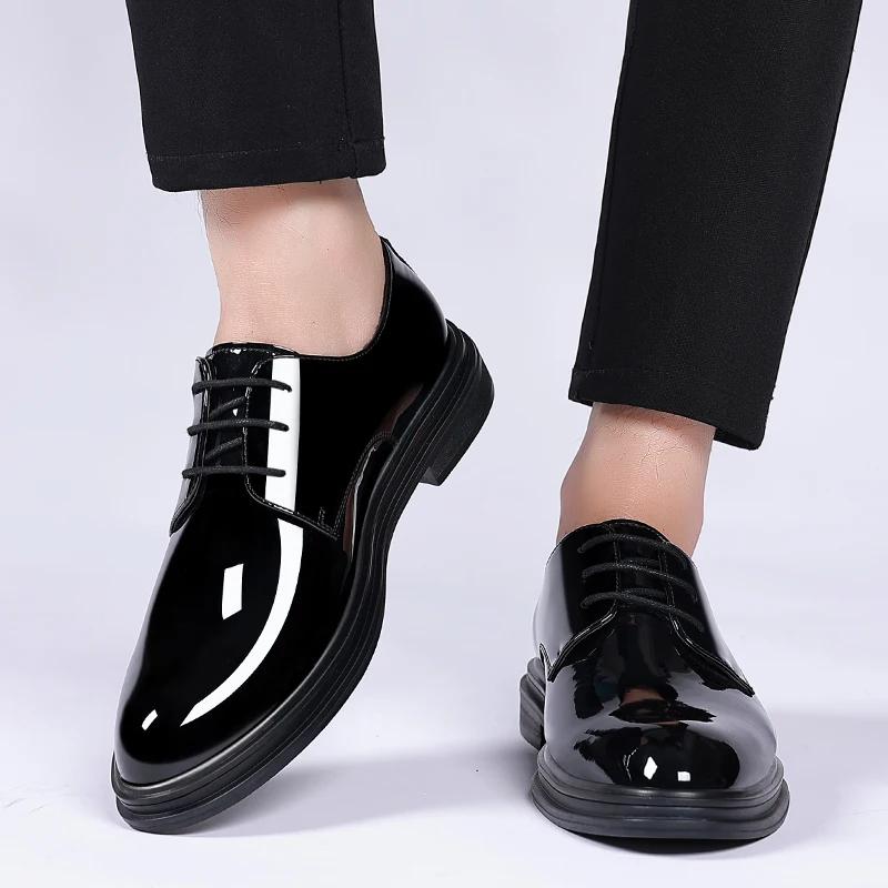 New Men 6/8cm Derby Shoes Patent Leather Height Increase Men Dress Shoes Formal Elevator Business Lift Shoes Bright Upper