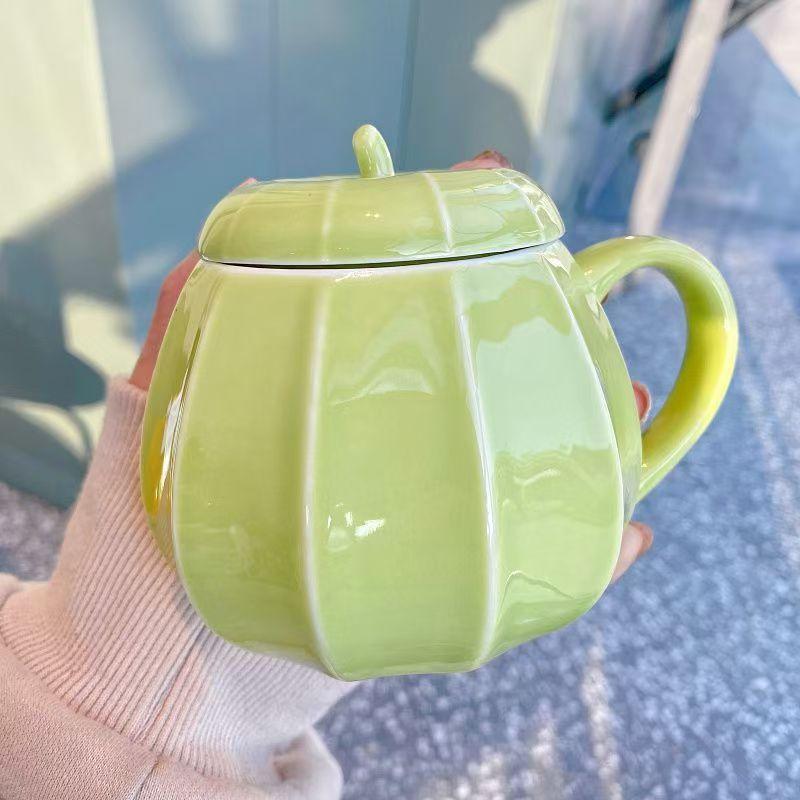 Pumpkin Water Mug Breakfast Milk Cup Cute Halloween Ceramic Mug with Lid Christmas Eve Presents Drinkware