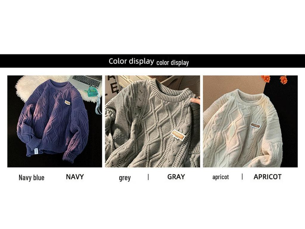 Men's Vintage Japanese Cable Knit Sweater – Retro, Thick, Loose-Fit for Autumn/Winter