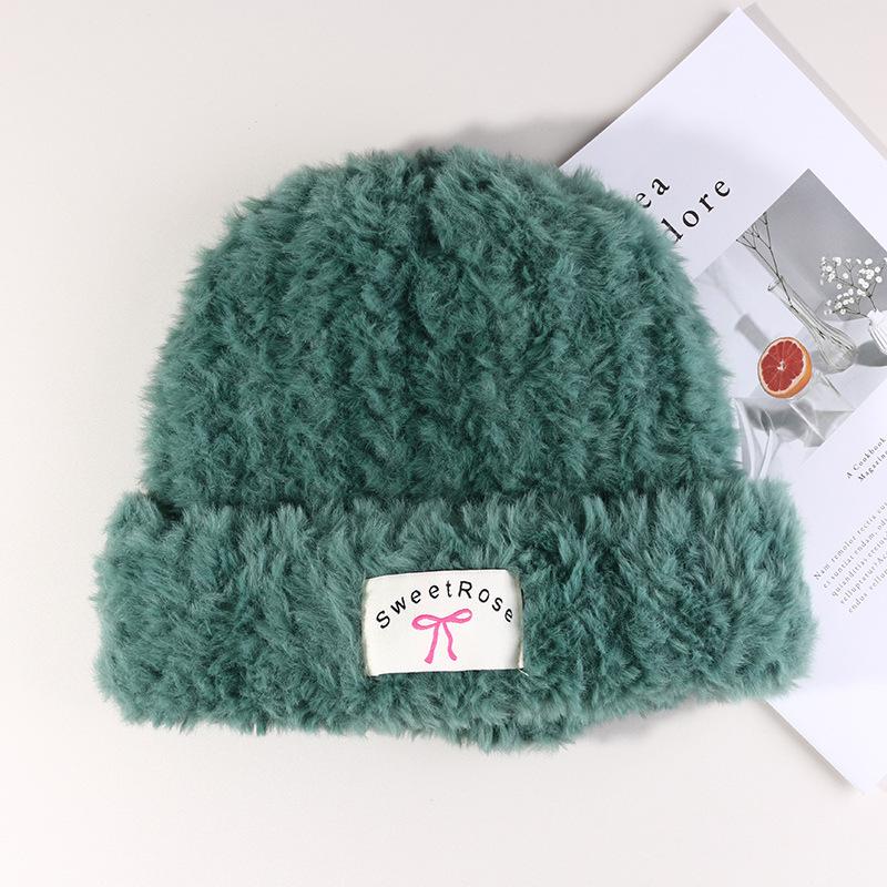 Women's Warm Autumn and Winter Knitted Hat Bow Korean Warm Plush Ear Protection Head Hat