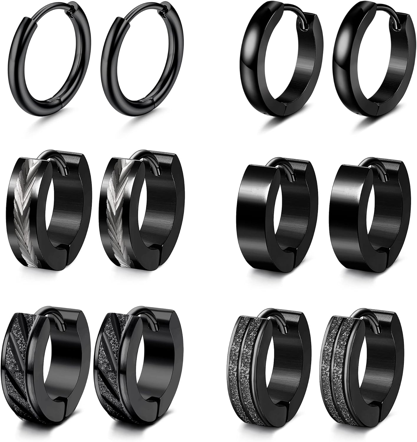 

Bobisty 6 Pairs Hoop Earrings Set for Women Men Stainless Steel Gothic Hoops Huggie Earrings Classic Helix Piercing Jewelry Gift