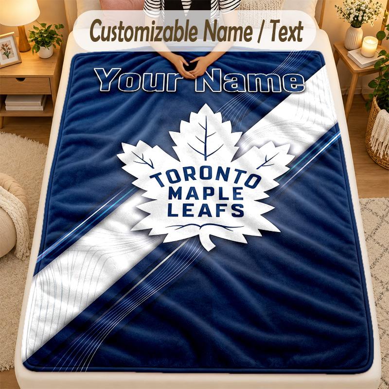 Flannel BlanketToronto Maple Leafs Custom Name Text Personalized Soft Warm Throw Blanket Home Decor Gift