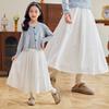 School Teens Girls White Embroidery Skirt Spring/Autumn Lace Flower Hollow-out Skirt Casual Versatile Cotton Skirt for Toddler