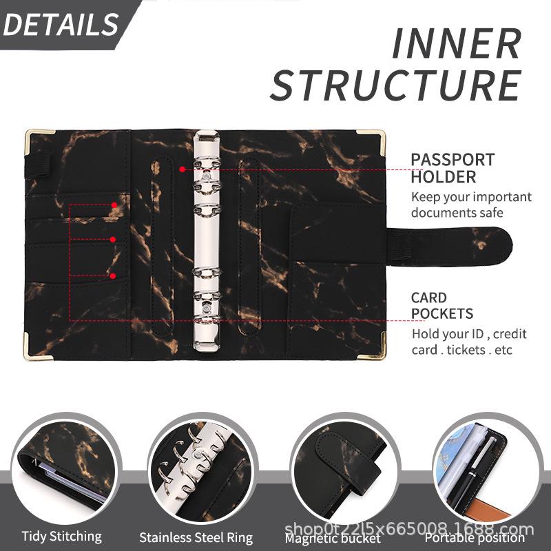 Marble Pattern A6 PU Leather Cash Budget Binder & Savings Notebook