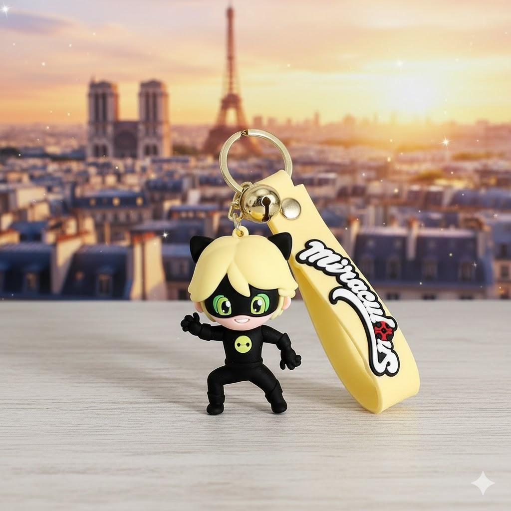 Keychain Ladybug Cat Noir Super-Cat Adrien Agreste Children's Miraculous Ladybug Figure Toy for Keys, Backpack, Bag 7 Cm