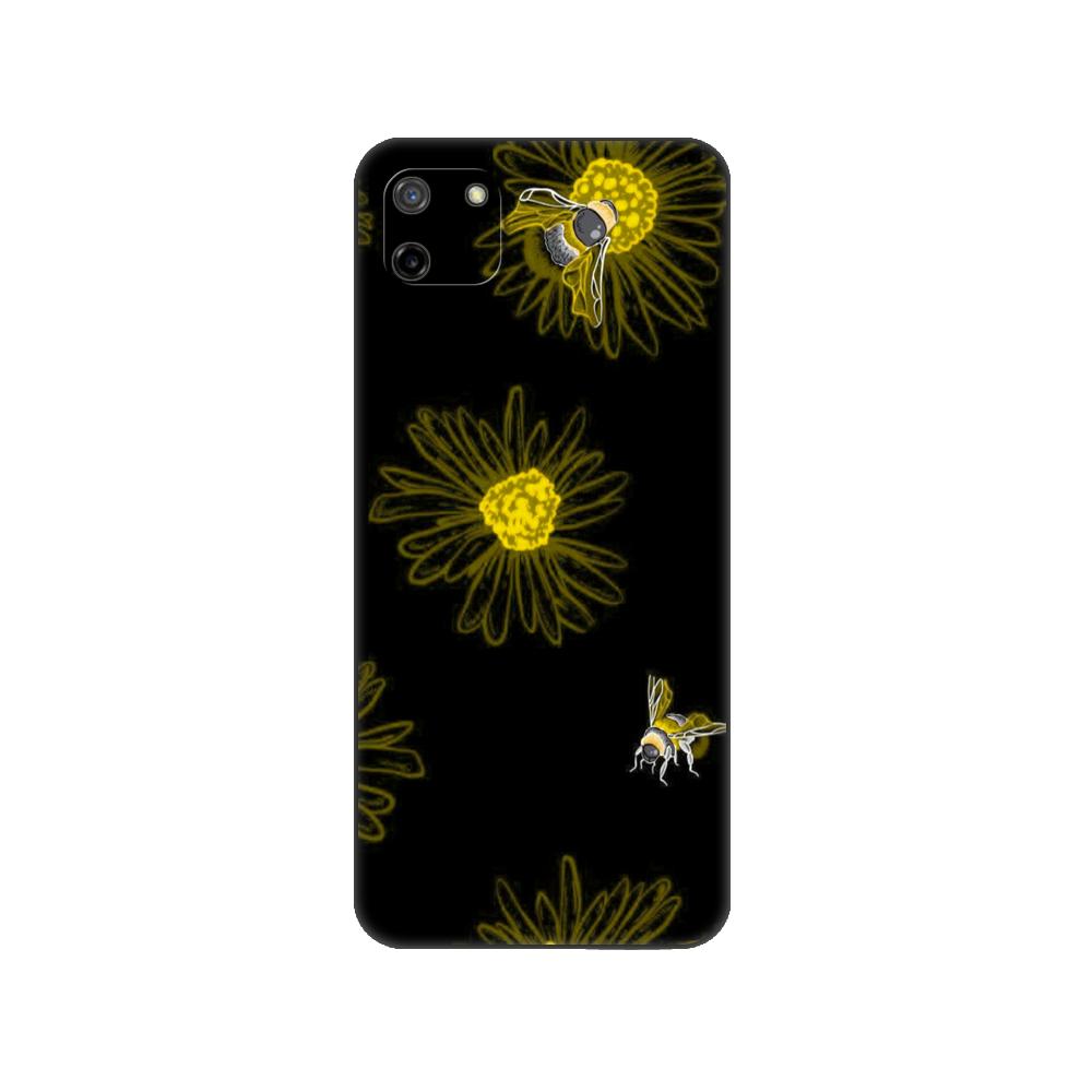 Black Tpu Case For OPPO Realme C11 Case For Realme C 11 RealmeC11 Back RMX2185 Case Cover Bee Art Print Cute Cartoon Floral