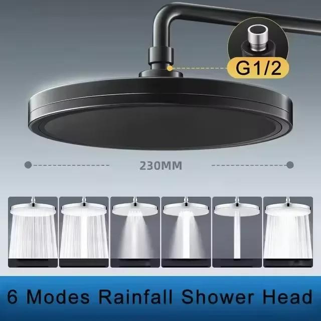 High Pressure Top Rain Shower Heads 6 Modes Rainfall Shower Head Bathroom  Shower Faucet Accessories With Filter чёрный