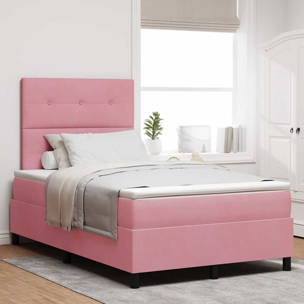 Box Spring Bed with Mattress and Headboard Pink 120 x 190 cm Velvet