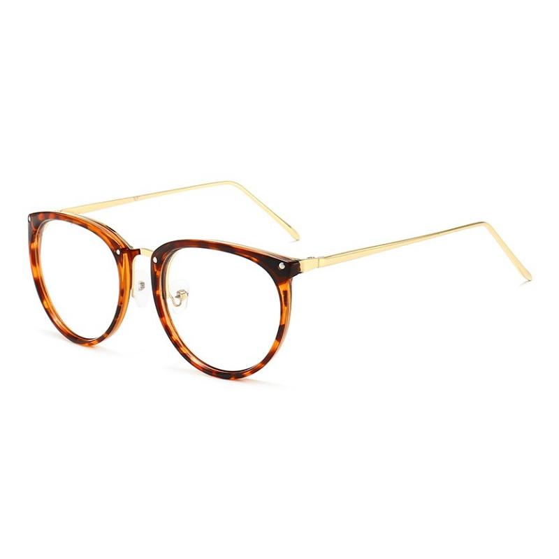 Optical Plano Glasses Frame for Women Men Round Oversized Cat Eye Eyeglasses Retro Frames Metal Spectacles Clear Lenses Eyewear